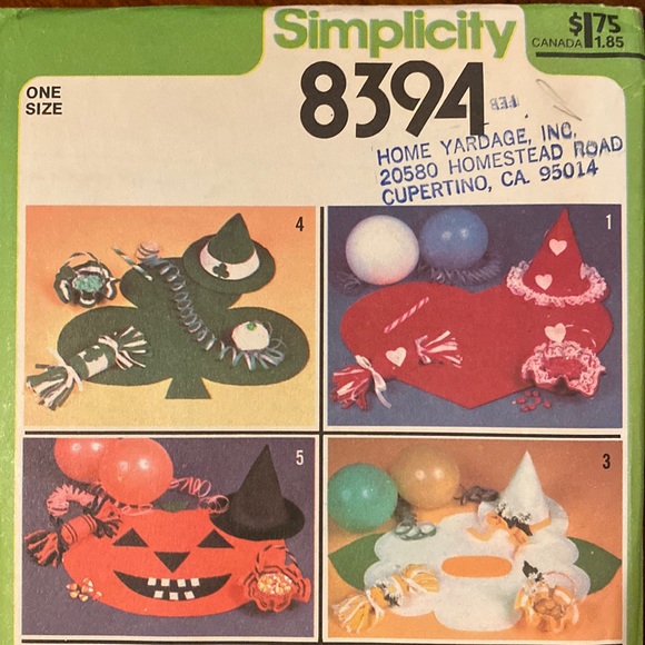 NEW Simplicity #8394 Sewing Pattern Uncut Holiday Party Placemat Hat Favors - Picture 2 of 6